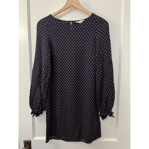 H&M Women's Long Sleeve Tie Sleeve Dress Navy Blue Red White Print Size 2